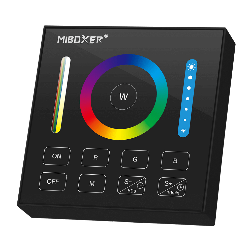 B0-B 2.4GHz RF Wireless Smart Black RGBCCT LED Wall Panel Controller B0-B 2.4GHz RF Wireless Smart Black RGBCCT LED Wall Panel Controller